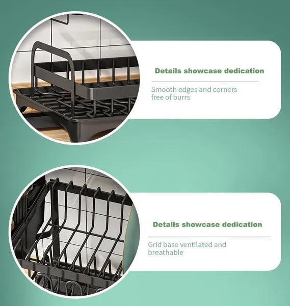 2-Tier Dish Drying Rack with Drainboard – Rustproof Kitchen Dish Rack Black