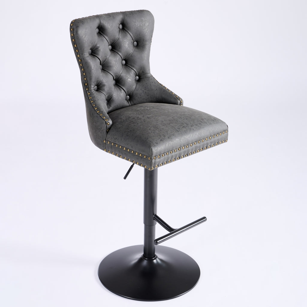 Black Swivel Bar Stools Set of 2 – Adjustable PU Leather Tufted Kitchen Island Chairs