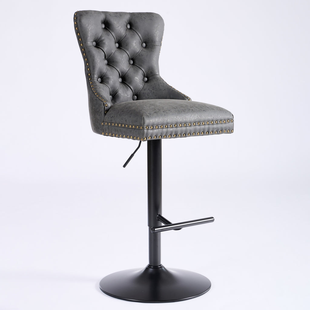 Black Swivel Bar Stools Set of 2 – Adjustable PU Leather Tufted Kitchen Island Chairs