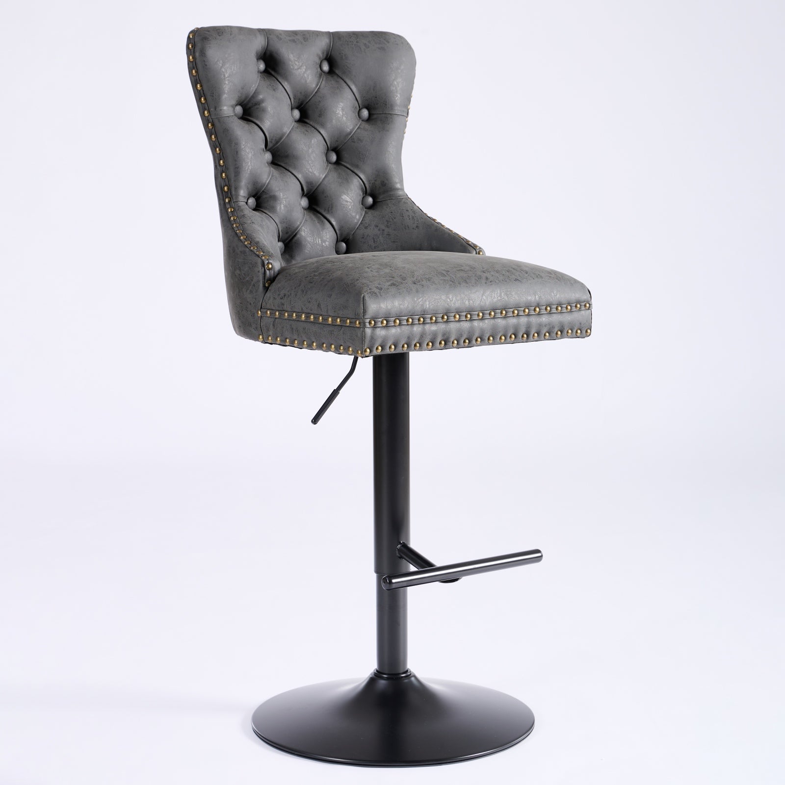 Black Swivel Bar Stools Set of 2 – Adjustable PU Leather Tufted Kitchen Island Chairs