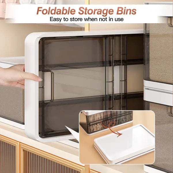 3-Pack Foldable Storage Bins with Lids – Stackable Closet Organizer with Dividers