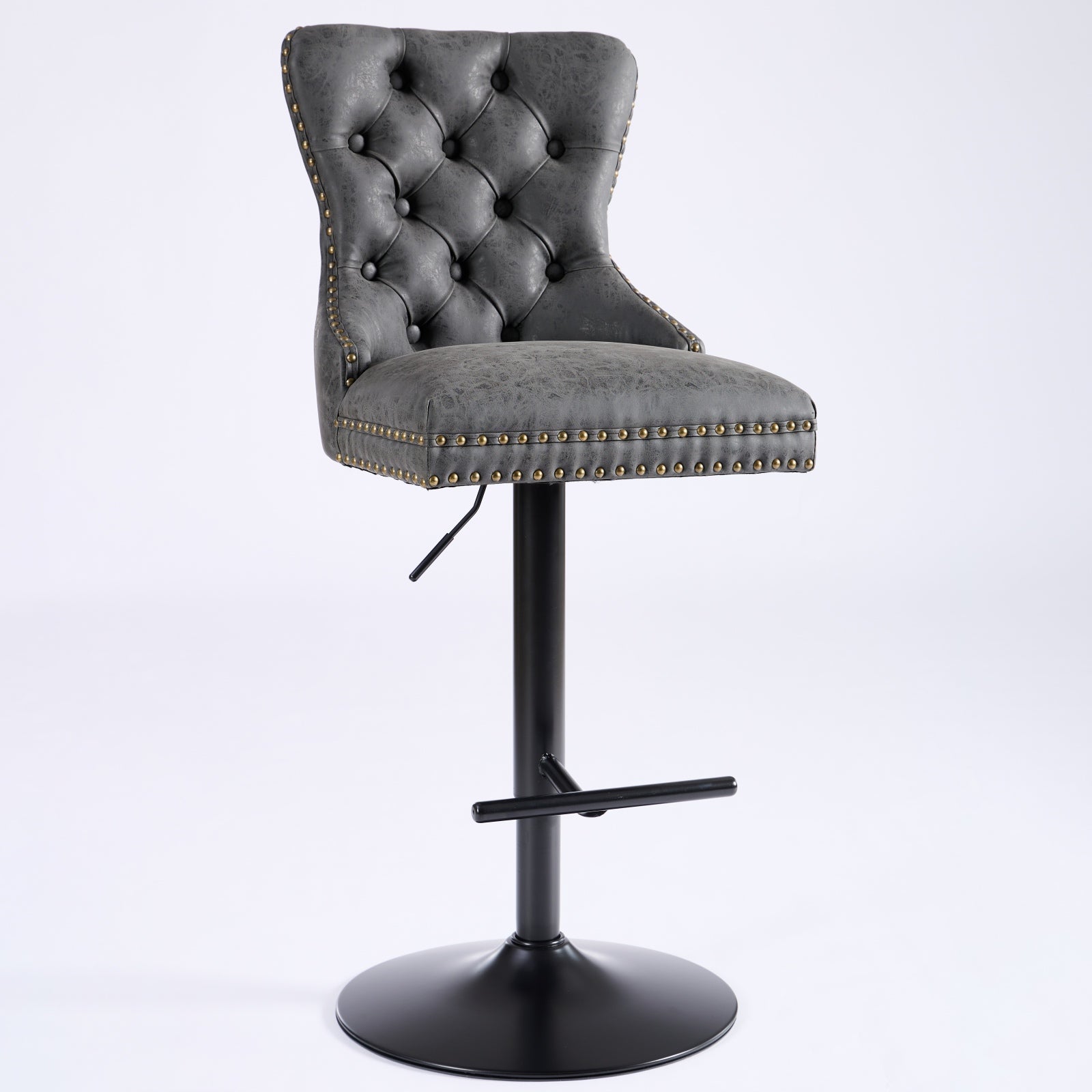 Black Swivel Bar Stools Set of 2 – Adjustable PU Leather Tufted Kitchen Island Chairs