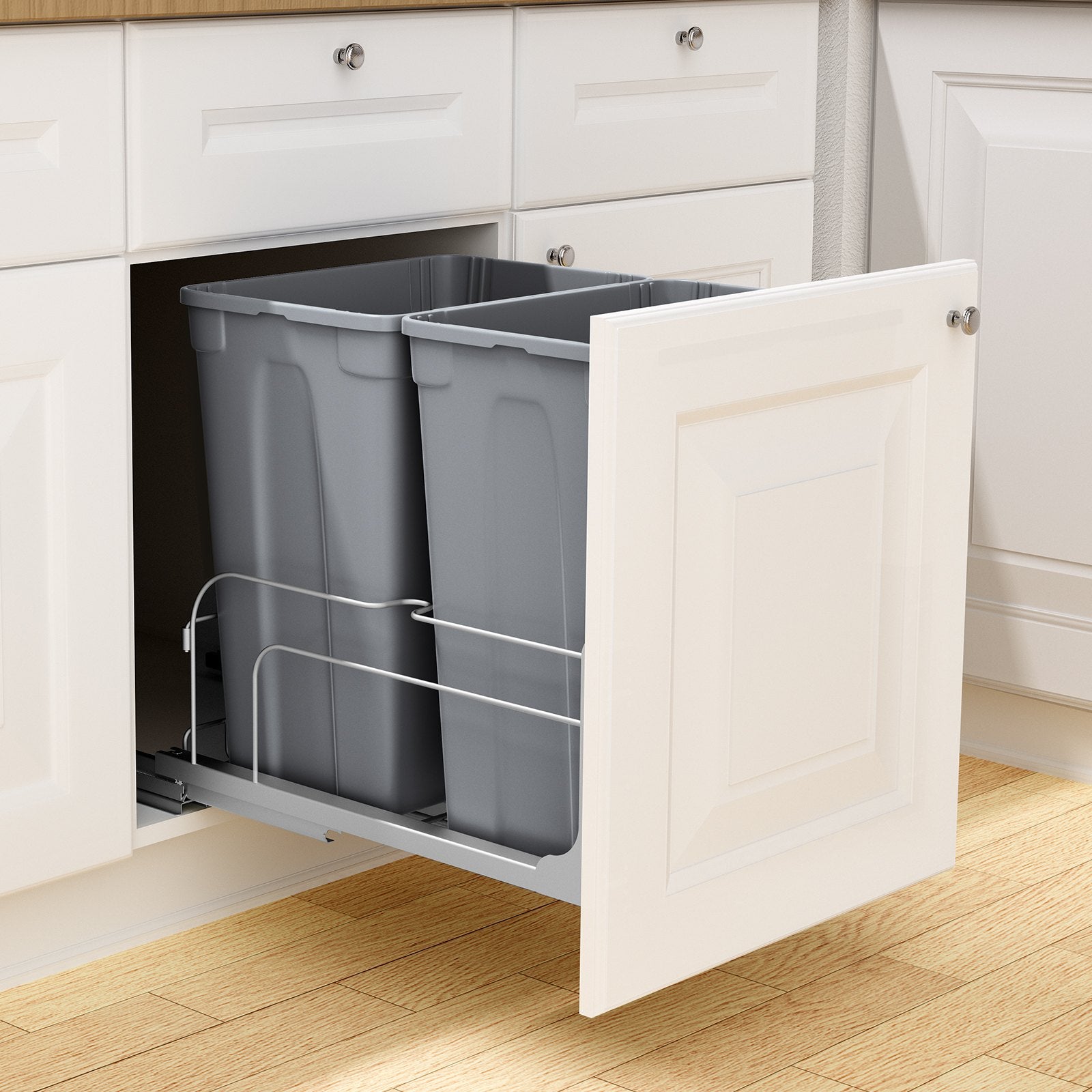 Double Pull-Out Trash Can 70QT – Under Cabinet Waste Bin