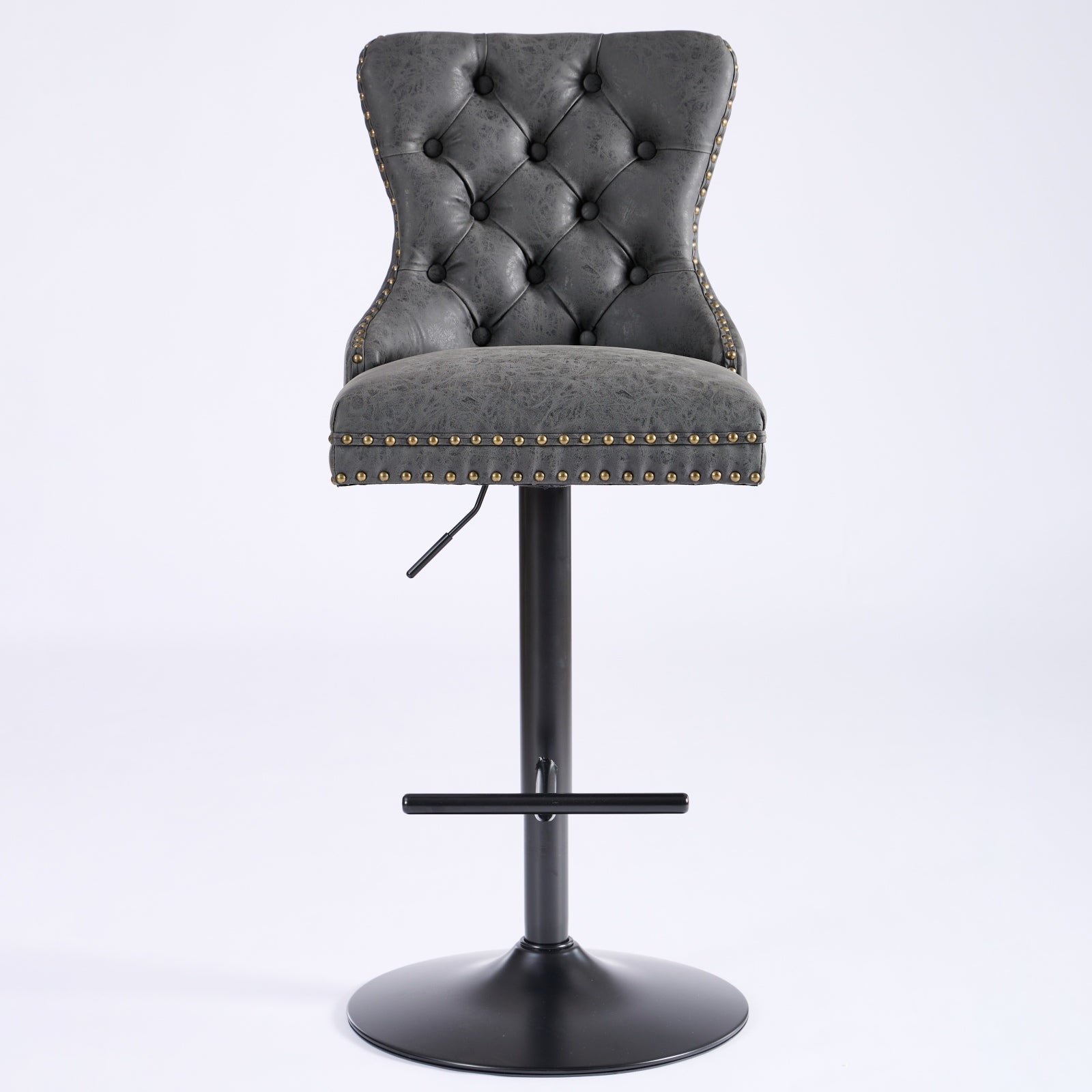 Black Swivel Bar Stools Set of 2 – Adjustable PU Leather Tufted Kitchen Island Chairs
