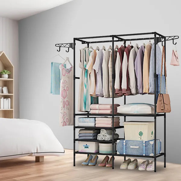 Heavy Duty Metal Garment Rack with Shelves – Freestanding Clothes Organizer with Hanging Rods & Shoe Storage