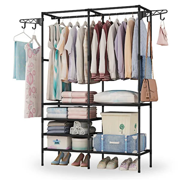 Heavy Duty Metal Garment Rack with Shelves – Freestanding Clothes Organizer with Hanging Rods & Shoe Storage