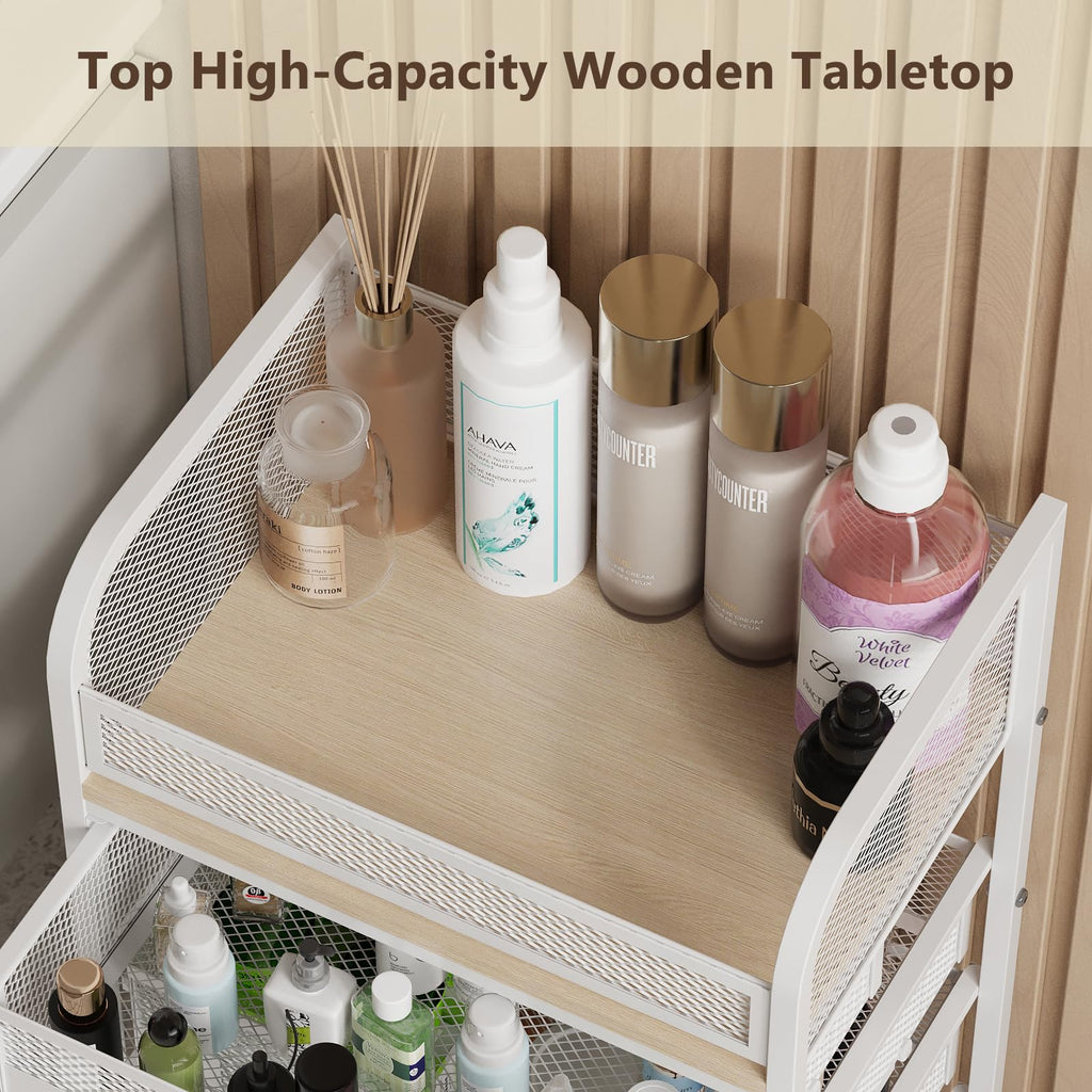 4-Drawer Makeup Organizer with Wheels – Skincare Storage Cart for Vanity & Cosmetics (White)