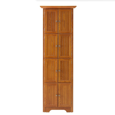 4-Tier Corner Kitchen Pantry Storage Cabinet with Doors & Adjustable Shelves – Oak