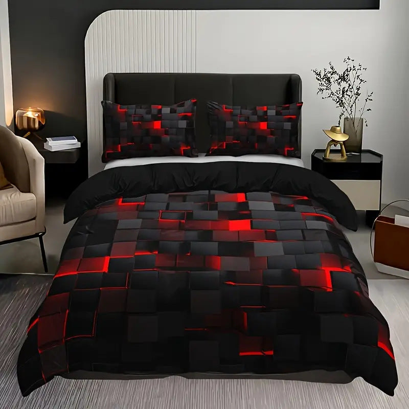 Abstract Grid Duvet Cover Set – Nordic Geometric Bedding Set