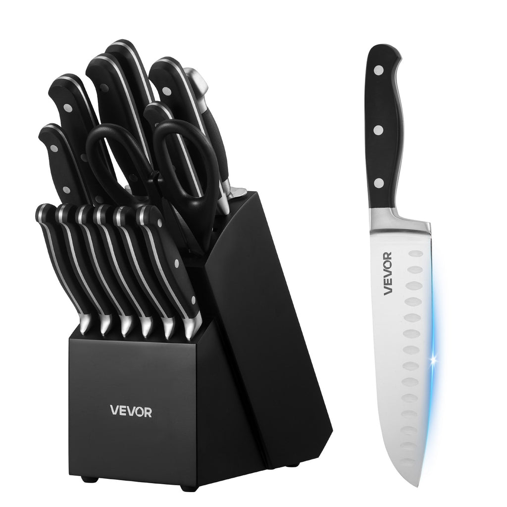 Premium 15-Piece Kitchen Knife Set with Wooden Block