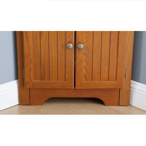 4-Tier Corner Kitchen Pantry Storage Cabinet with Doors & Adjustable Shelves – Oak