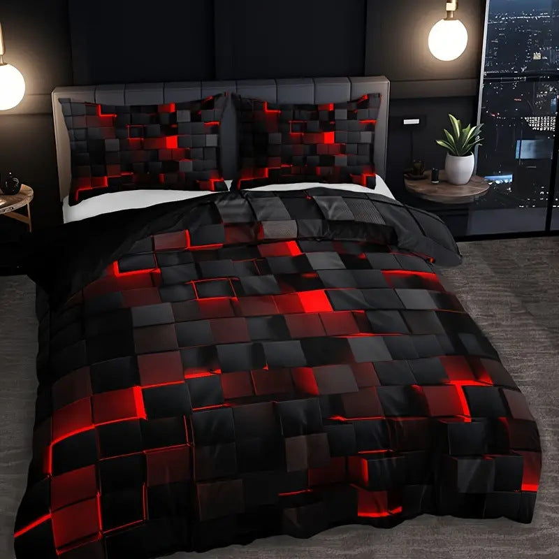 Abstract Grid Duvet Cover Set – Nordic Geometric Bedding Set