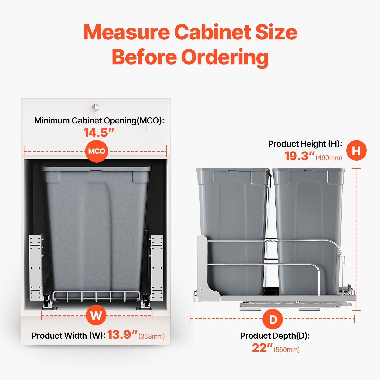 Double Pull-Out Trash Can 70QT – Under Cabinet Waste Bin