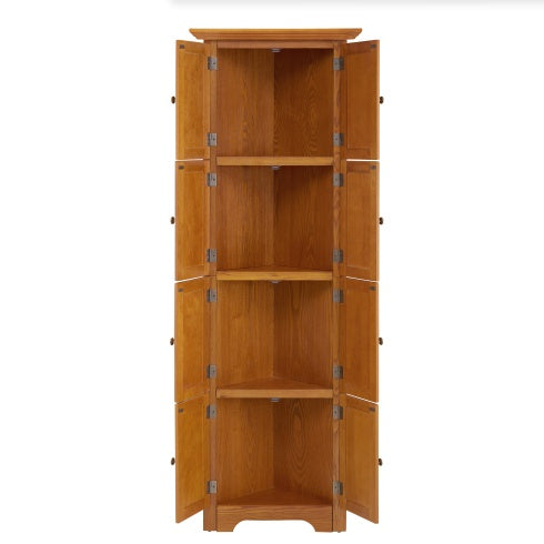 4-Tier Corner Kitchen Pantry Storage Cabinet with Doors & Adjustable Shelves – Oak