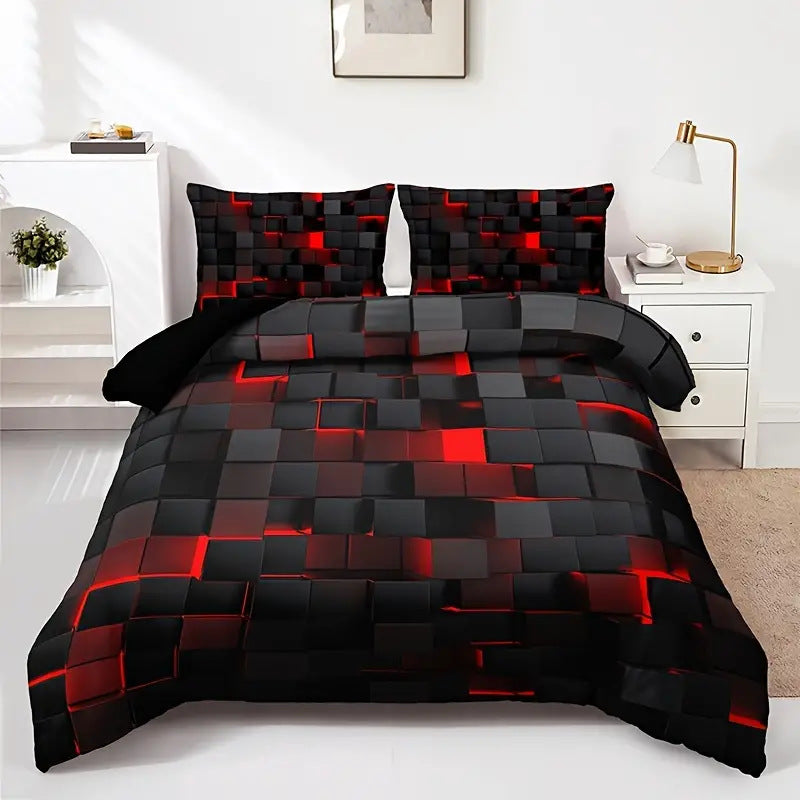Abstract Grid Duvet Cover Set – Nordic Geometric Bedding Set