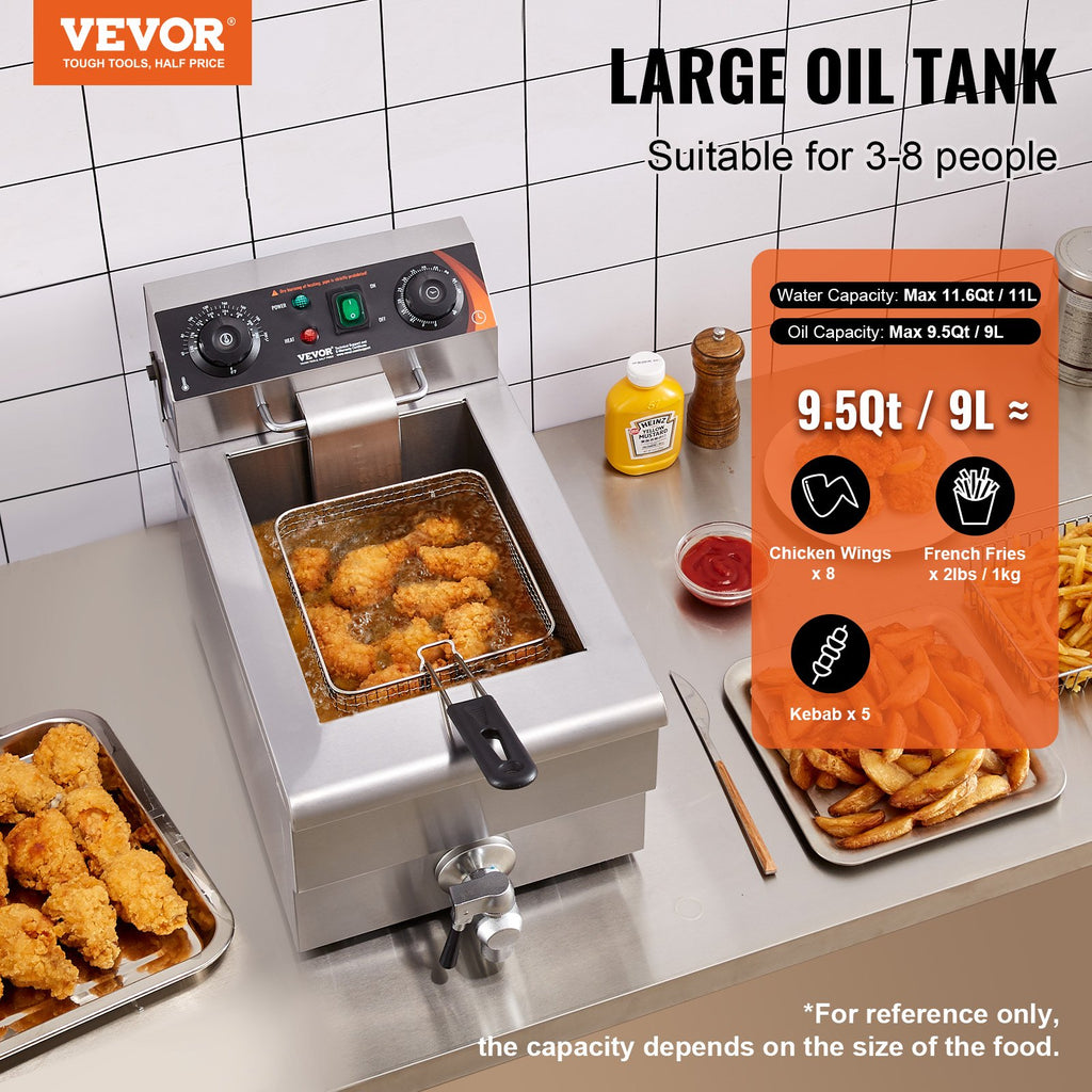 1500W Electric Deep Fryer 11L – Countertop Fryer with Timer