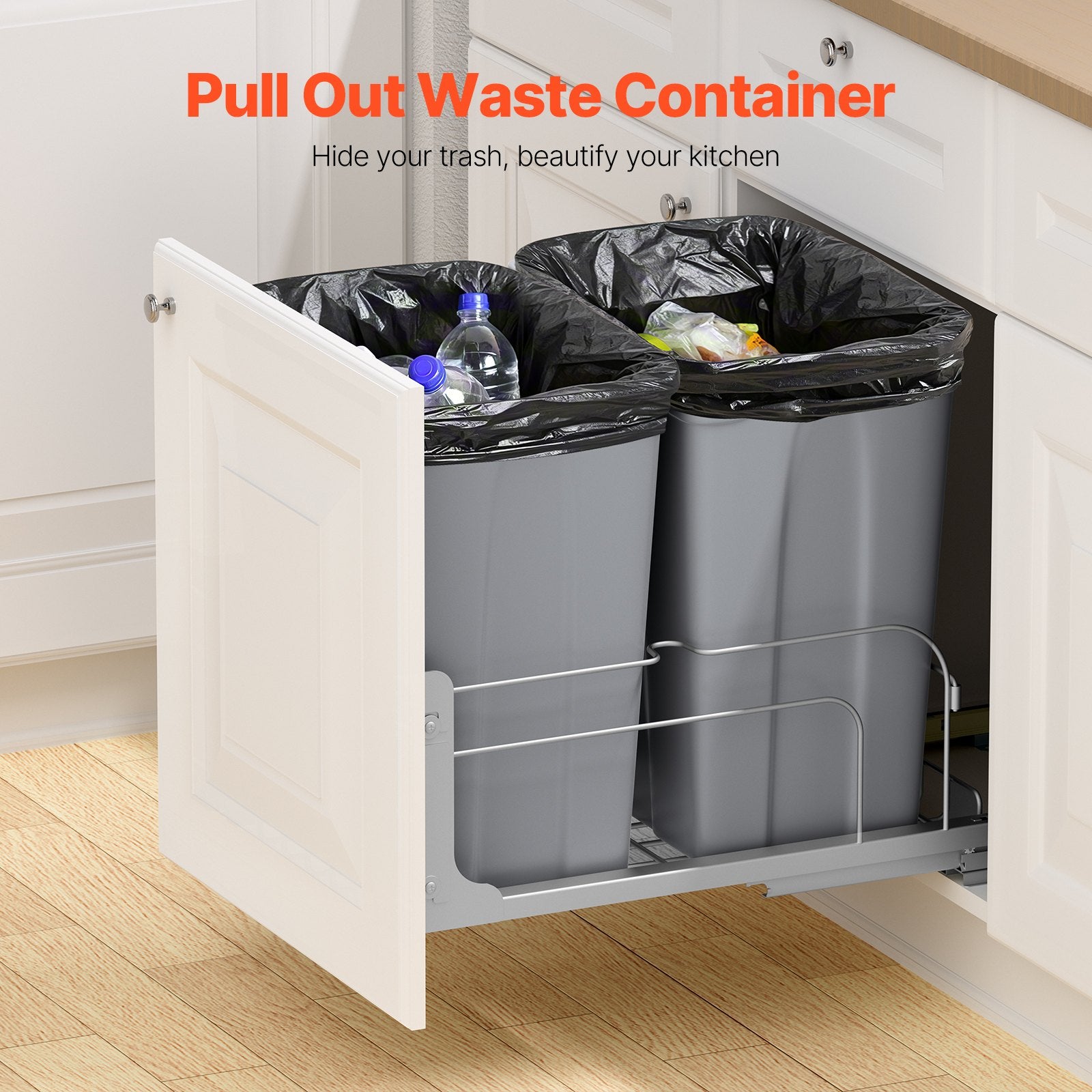 Double Pull-Out Trash Can 70QT – Under Cabinet Waste Bin