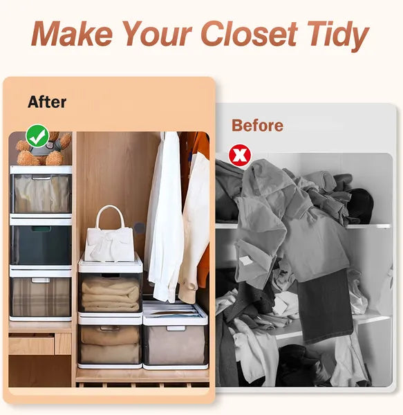 3-Pack Foldable Storage Bins with Lids – Stackable Closet Organizer with Dividers