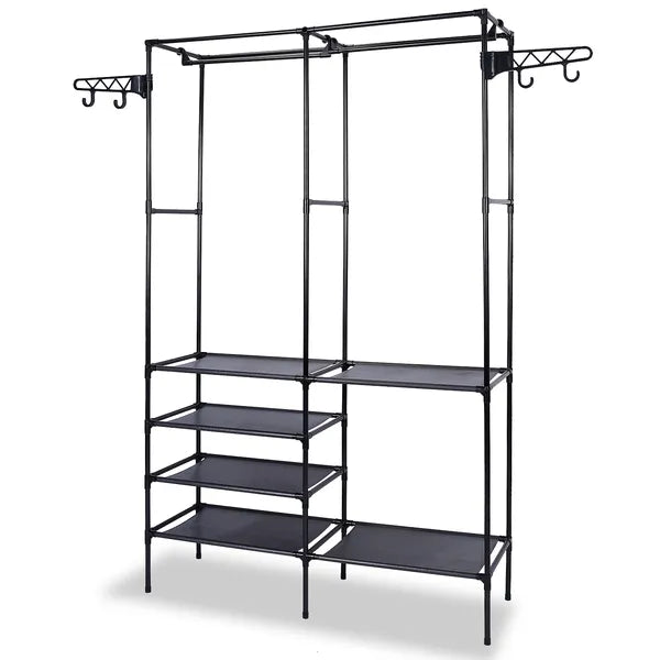 Heavy Duty Metal Garment Rack with Shelves – Freestanding Clothes Organizer with Hanging Rods & Shoe Storage