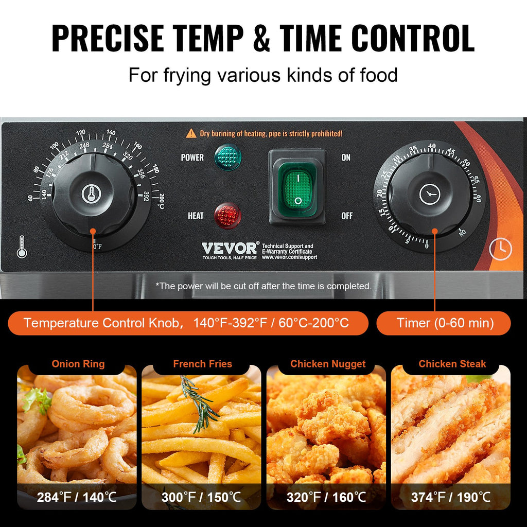 1500W Electric Deep Fryer 11L – Countertop Fryer with Timer