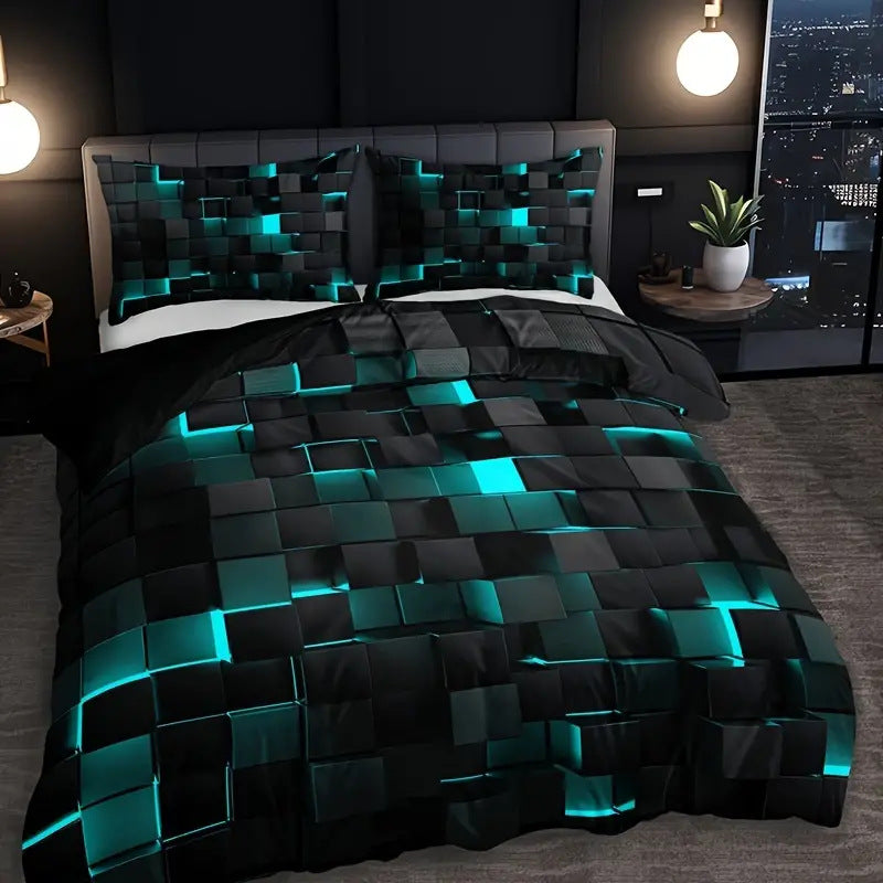 Abstract Grid Duvet Cover Set – Nordic Geometric Bedding Set