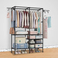 Heavy Duty Metal Garment Rack with Shelves – Freestanding Clothes Organizer with Hanging Rods & Shoe Storage