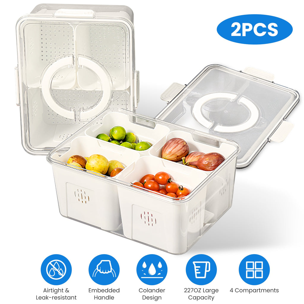 Airtight Fruit & Vegetable Storage Containers 2-Pack – Fridge Organizer Set
